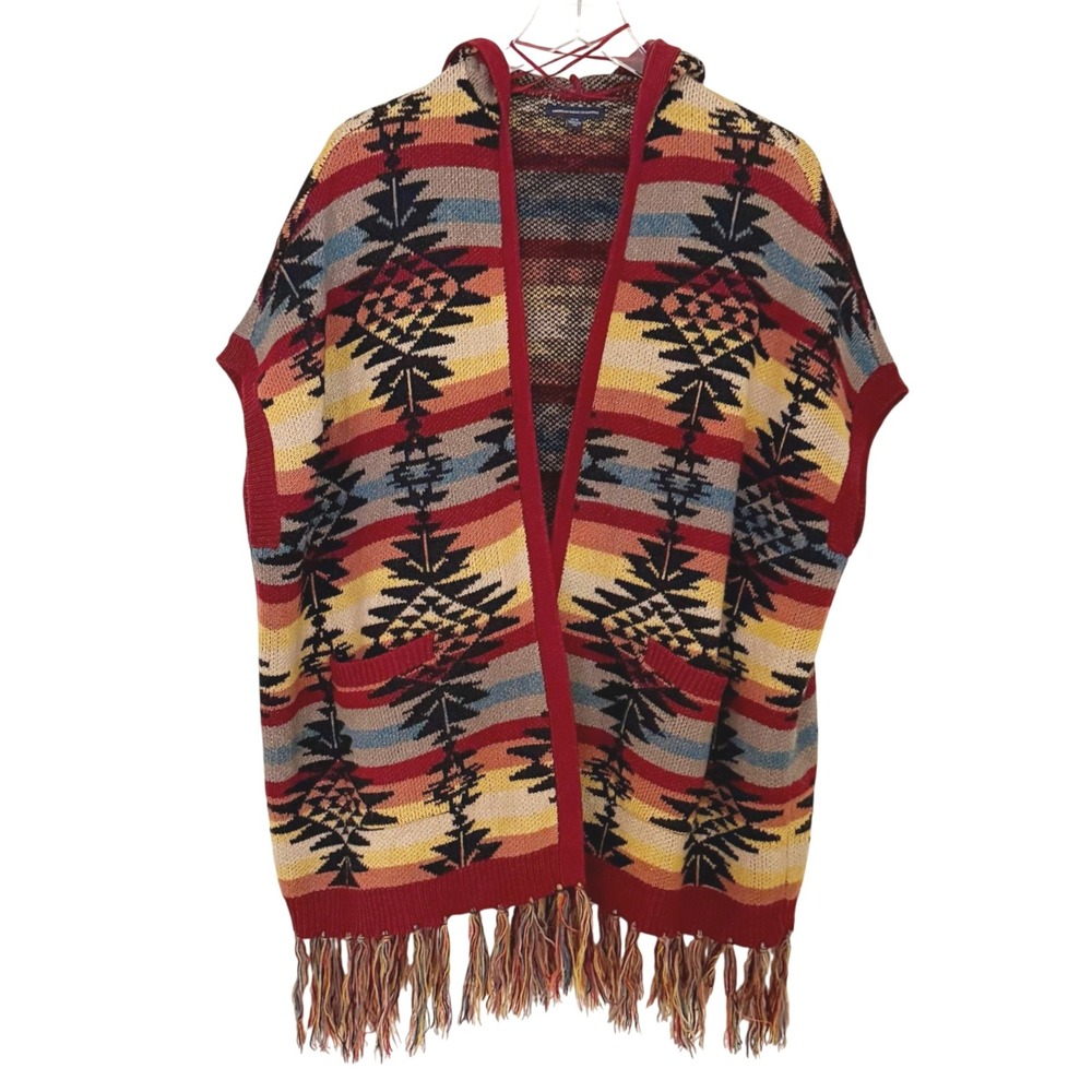 American Eagle Southwest Hooded Blanket Cardigan‎ Sweater with Fringe